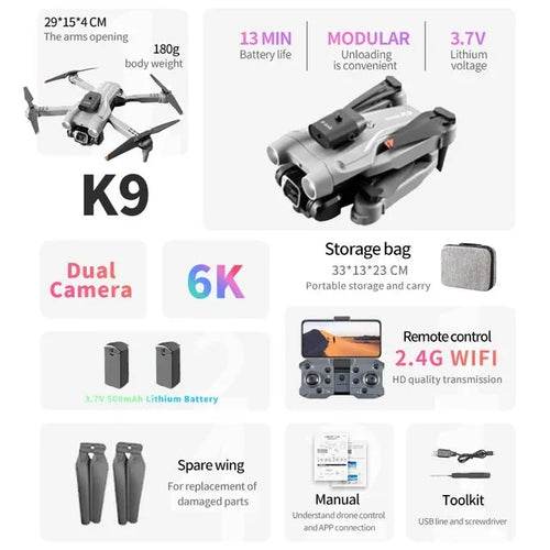 RC K9 Pro 4K Dual Camera RC Drone with Optical Flow & Smart Features - ToylandEU