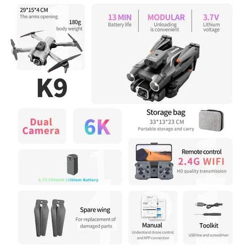 RC K9 Pro 4K Dual Camera RC Drone with Optical Flow & Smart Features - ToylandEU