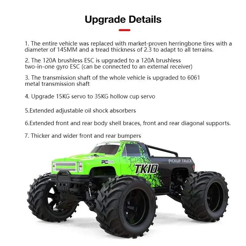 PDracing 1/10 TK10 V3 EXB 4S 88KM/H Brushless Waterproof High-Speed 4WD RC Remote Control Monster Truck Model Off-Road Vehicle - ToylandEU
