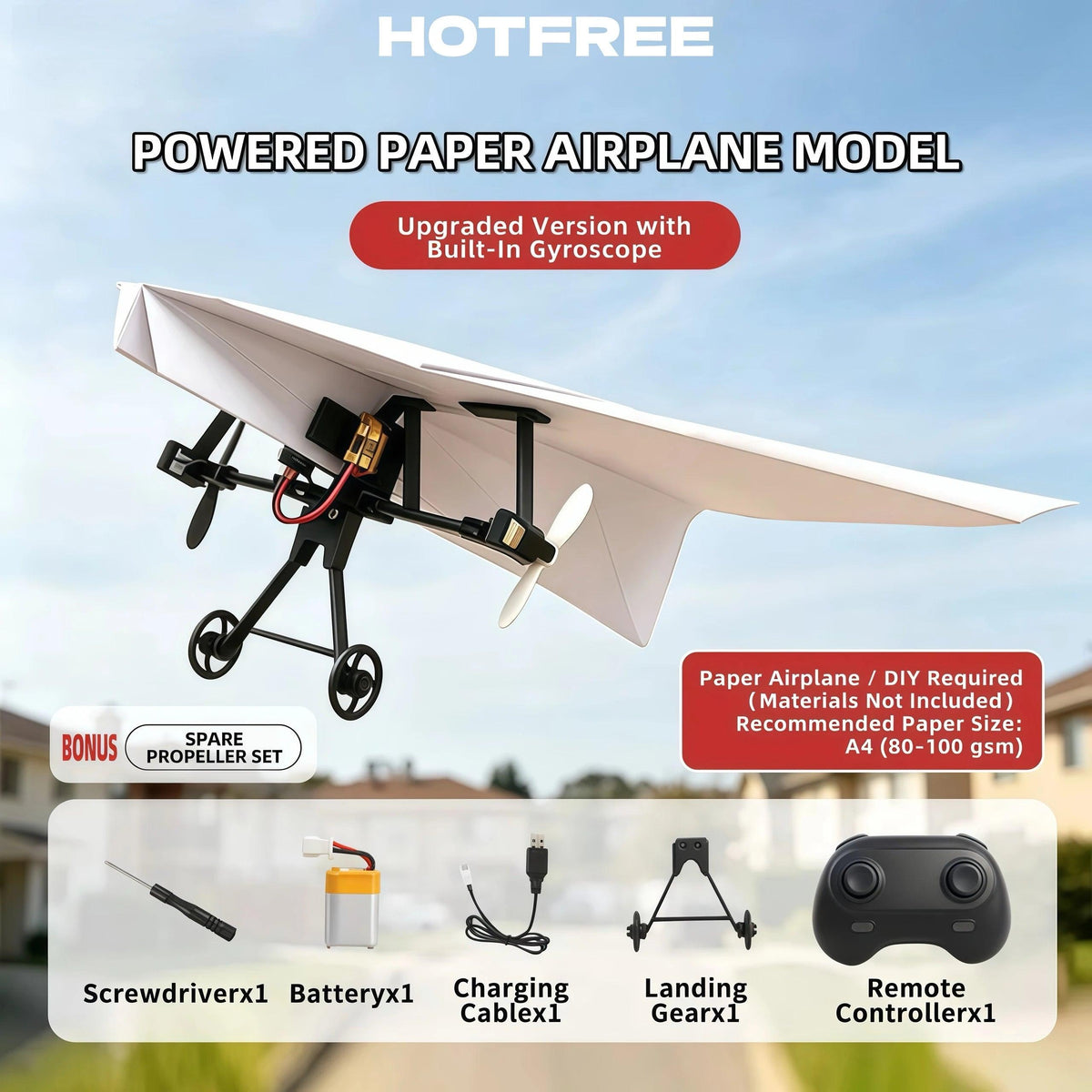RC Paper Airplane Kit | Gyro Stabilizer | Toylandeu™