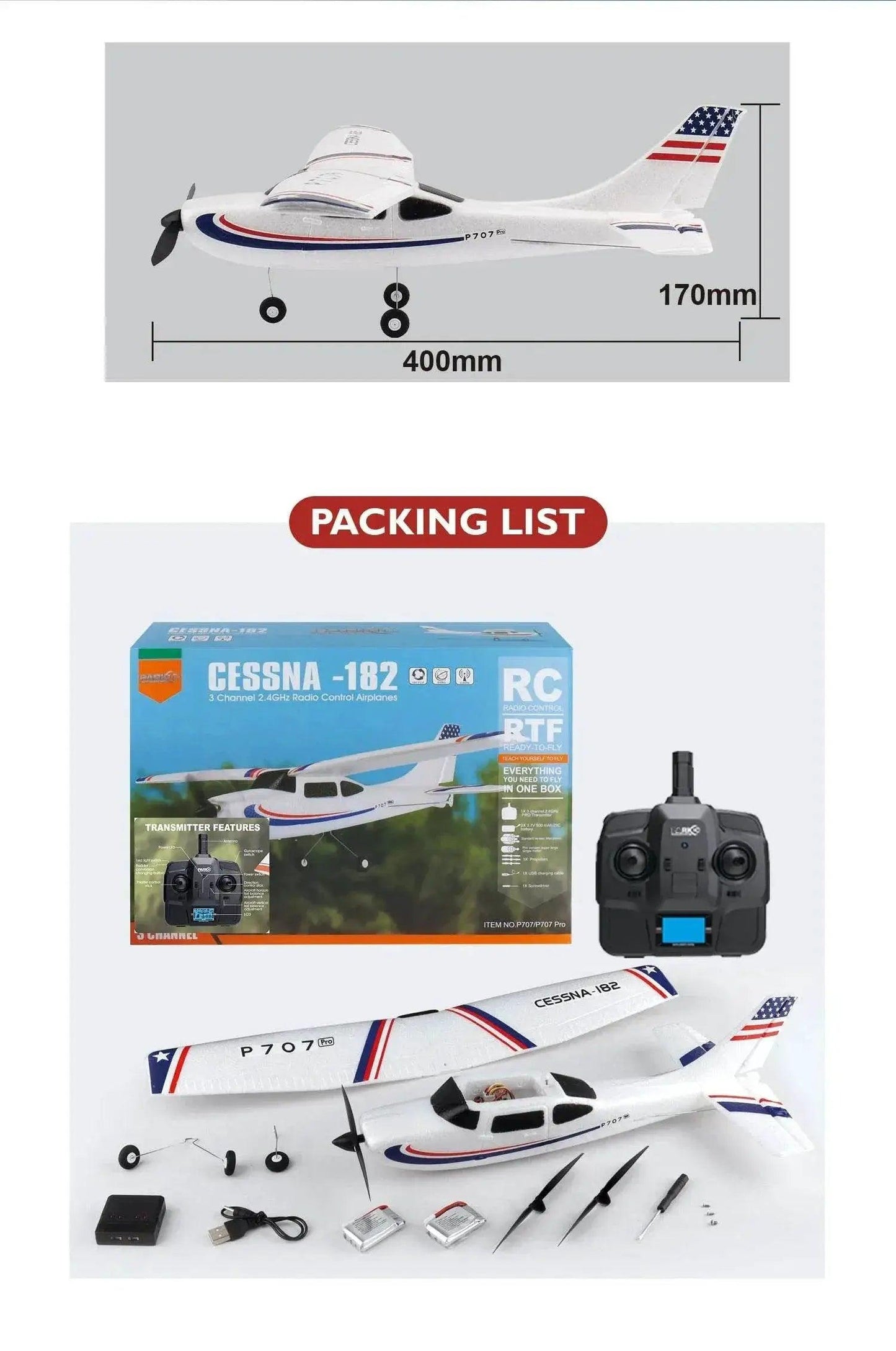  RC Parkten P707G PRO 3D/6G RC Glider with Gyro - Ready-to-Fly CESSNA 182 Drone for Outdoor Fun -  ToylandEU™