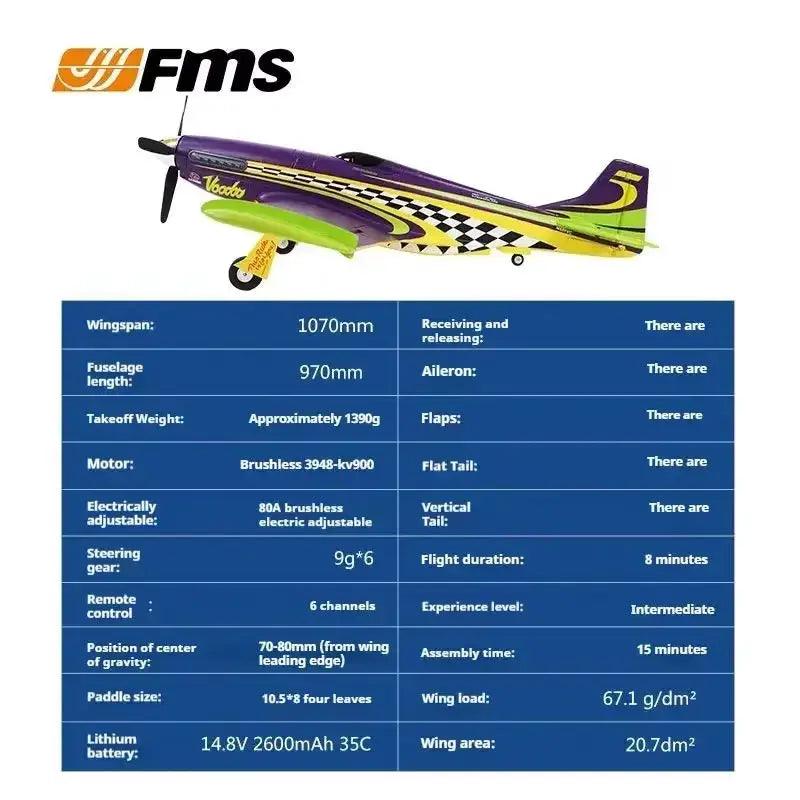  FMS P51 Mustang RC Plane 1100mm Brushless 160KMH Speed -  ToylandEU™