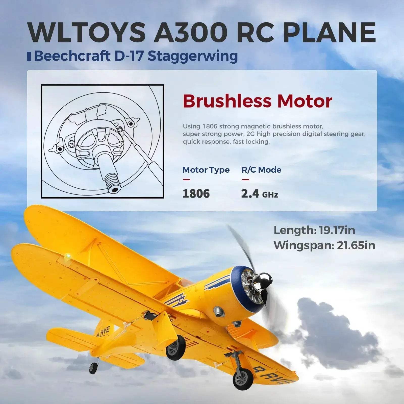 RC Plane Brushless Beechcraft D17 With LED Lights For Outdoors - ToylandEU