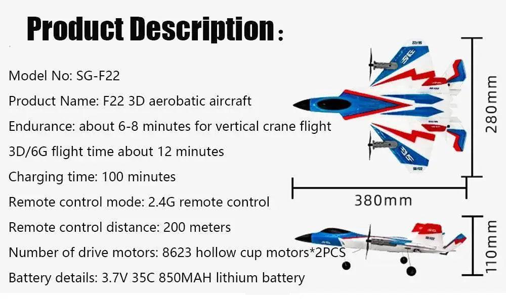  RC Plane F22 Stunts Plane 2.4G Remote Control Glider -  ToylandEU™