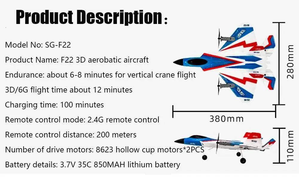 RC Plane F22 Stunts Plane Remote Control 3D Glider Toys - ToylandEU