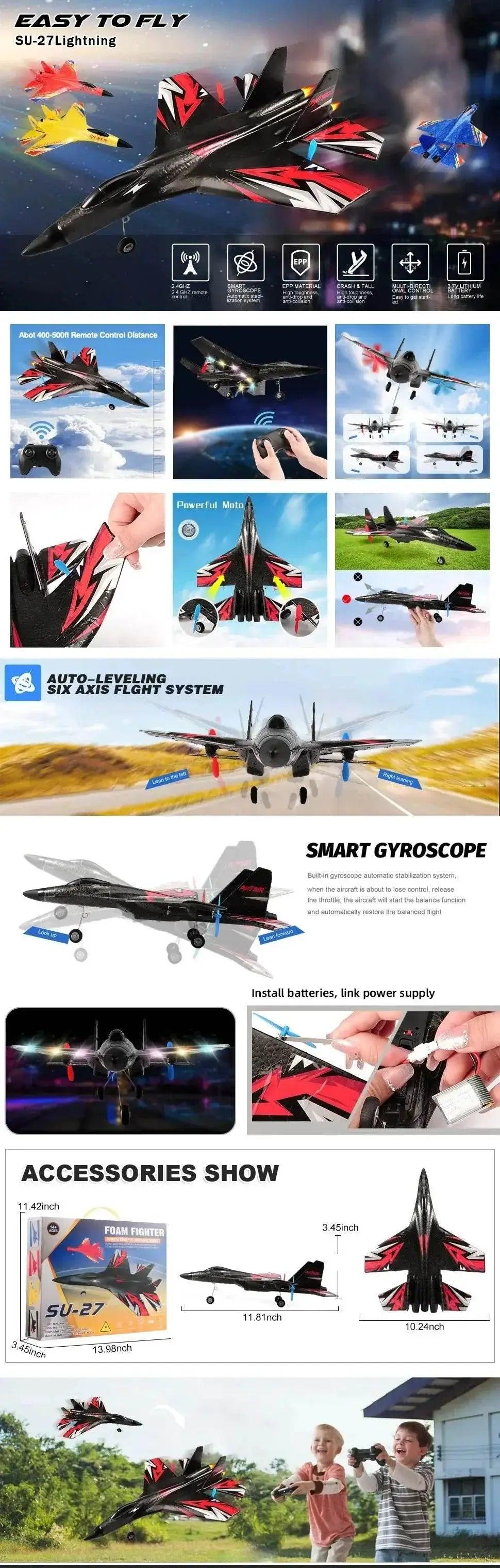  RC Plane SU-27 Aircraft Remote Control 2.4G EPP Foam Toys -  ToylandEU™
