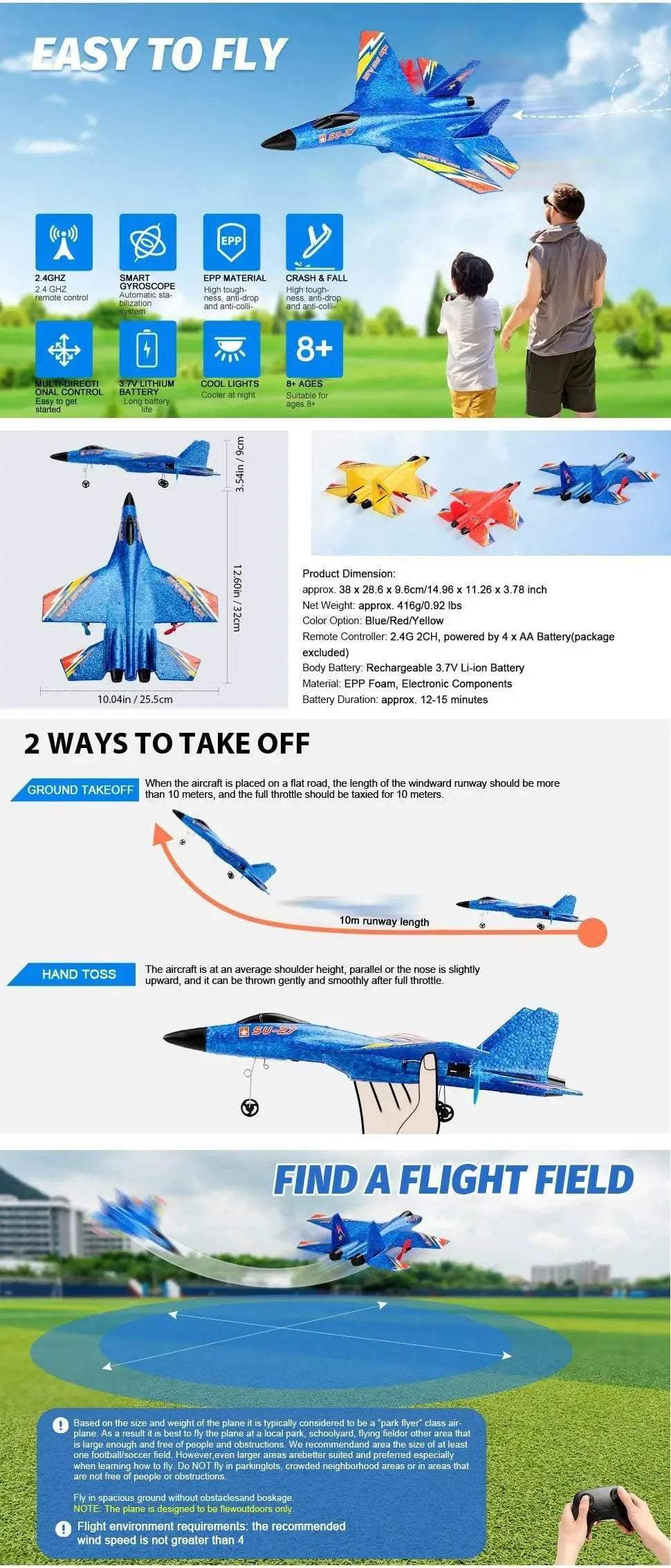  RC Plane SU-27 Aircraft Remote Control 2.4G EPP Foam Toys -  ToylandEU™