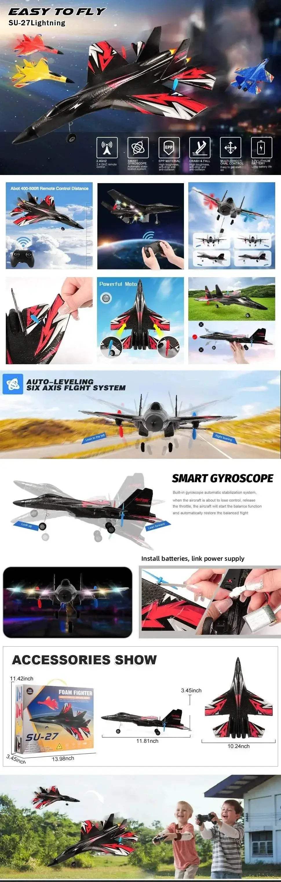  RC Plane SU-27 Aircraft Remote Control 2.4G EPP Foam Toys -  ToylandEU™