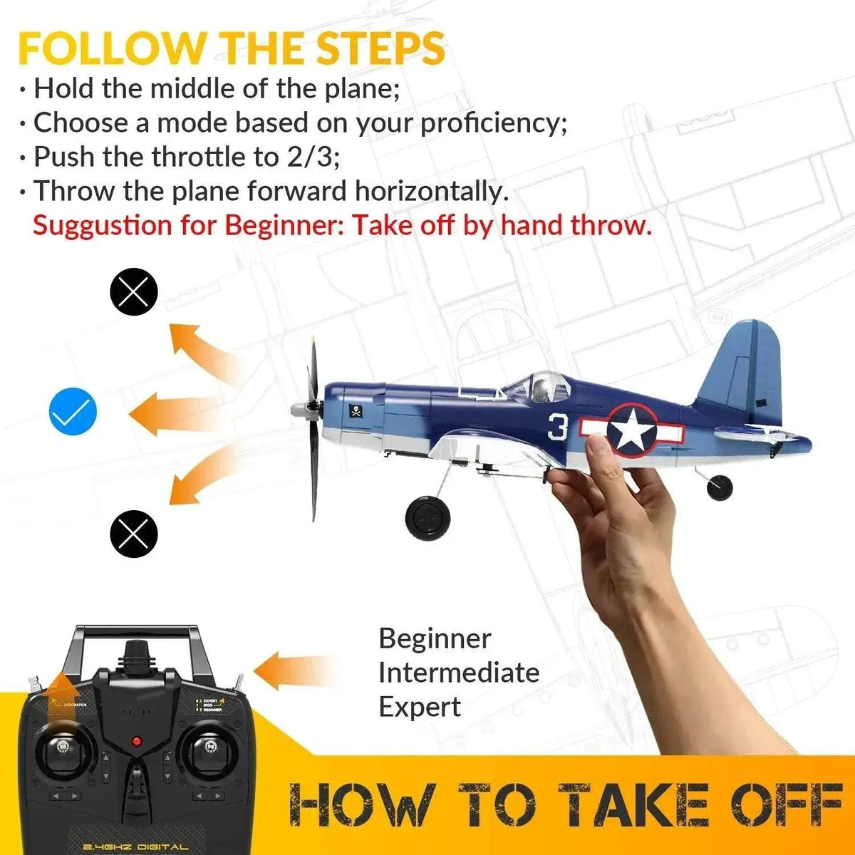  RC Volantexrc F4U Corsair 400mm Wingspan Remote Control Aerobatic RC Fighter Plane with 2.4G 4CH EPP Foam Design -  ToylandEU™