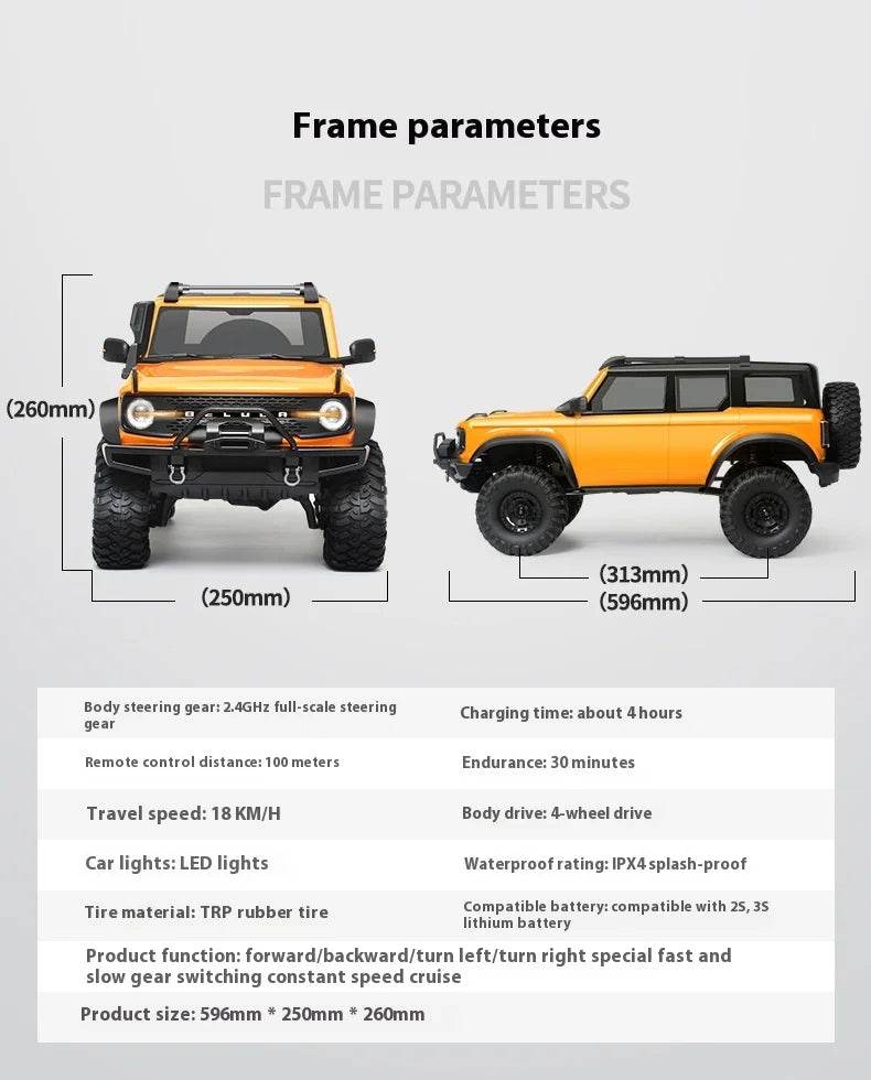 RC Professional 1:10 Scale 4WD Remote Control Off-Road Climbing Car for Adults - High & Low Speed, USB Rechargeable - ToylandEU