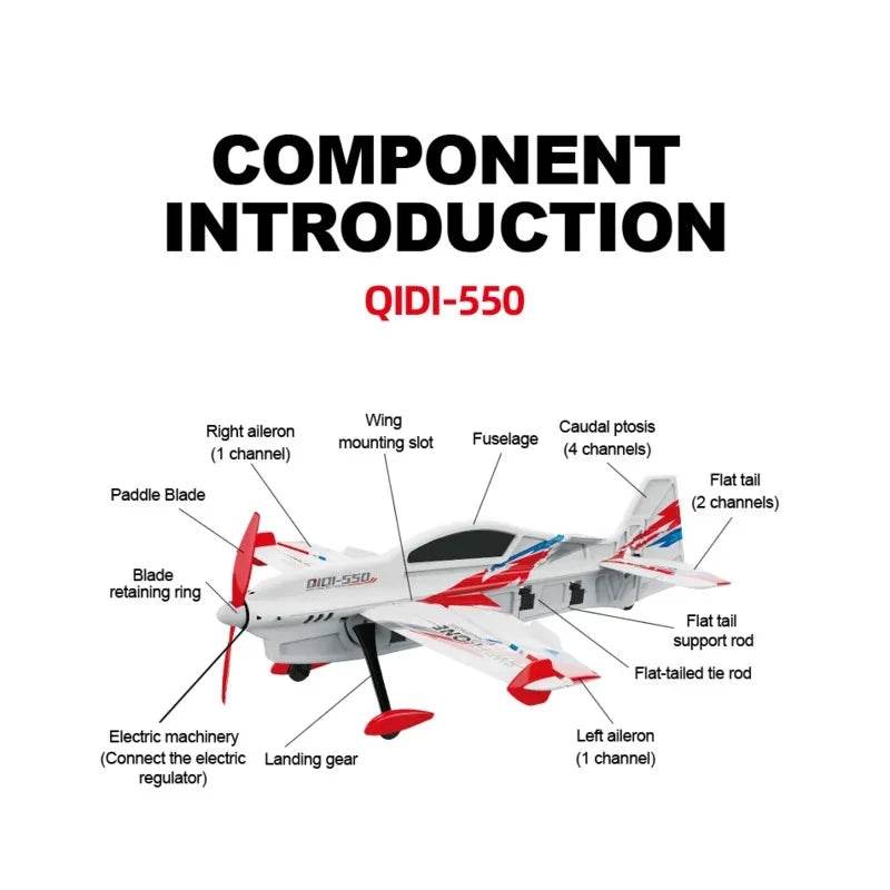 RC QIDI-550 RTF 3D RC Plane with 500mm Wingspan, One-Key Stunt Feature, and Advanced 6-Axis Gyro for Wind Resistant Flight - ToylandEU
