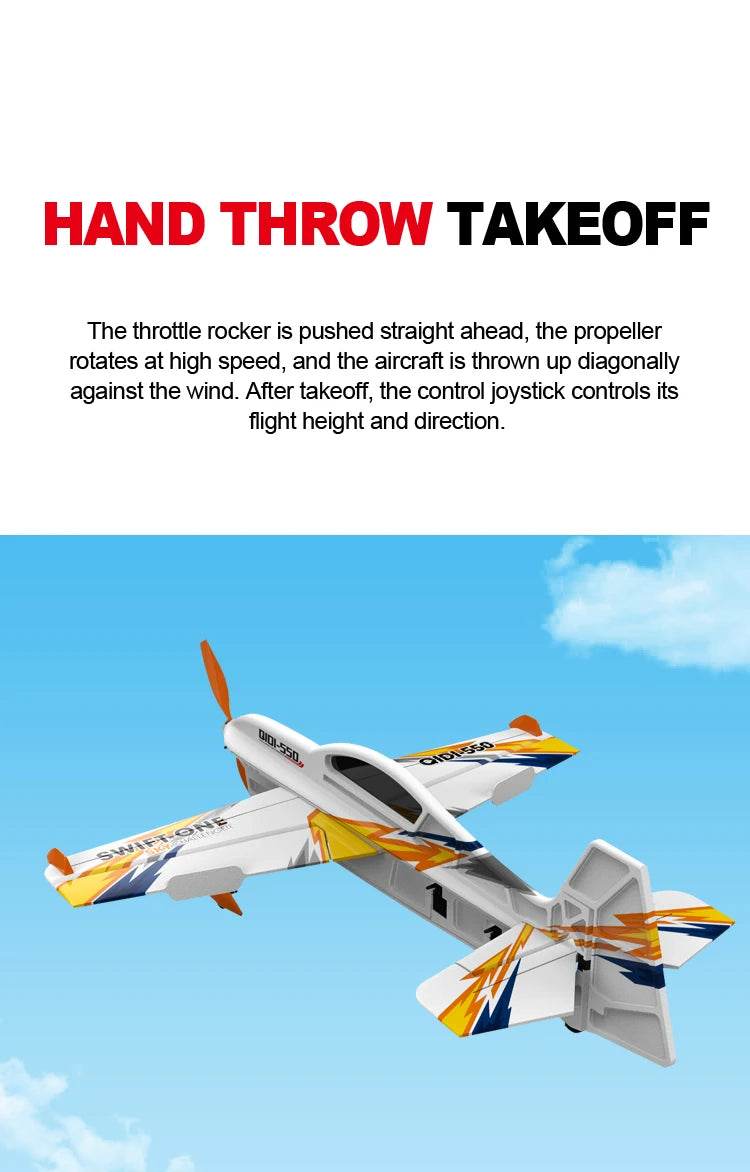 RC QIDI-550 RTF 3D RC Plane with 500mm Wingspan, One-Key Stunt Feature, and Advanced 6-Axis Gyro for Wind Resistant Flight - ToylandEU