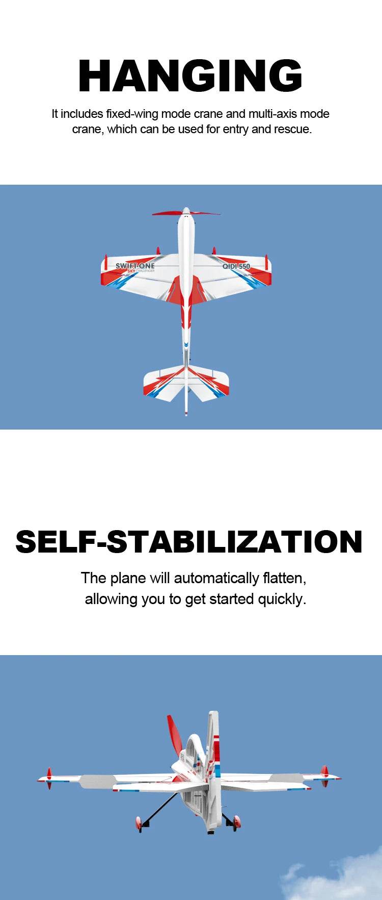 RC QIDI-550 RTF 3D RC Plane with 500mm Wingspan, One-Key Stunt Feature, and Advanced 6-Axis Gyro for Wind Resistant Flight - ToylandEU