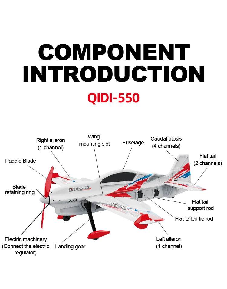 RC QIDI-550 RTF 3D RC Plane with 500mm Wingspan, One-Key Stunt Feature, and Advanced 6-Axis Gyro for Wind Resistant Flight - ToylandEU