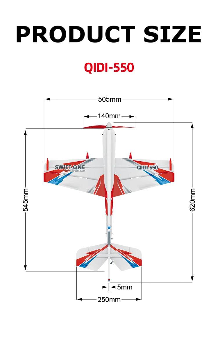 RC QIDI-550 RTF 3D RC Plane with 500mm Wingspan, One-Key Stunt Feature, and Advanced 6-Axis Gyro for Wind Resistant Flight - ToylandEU