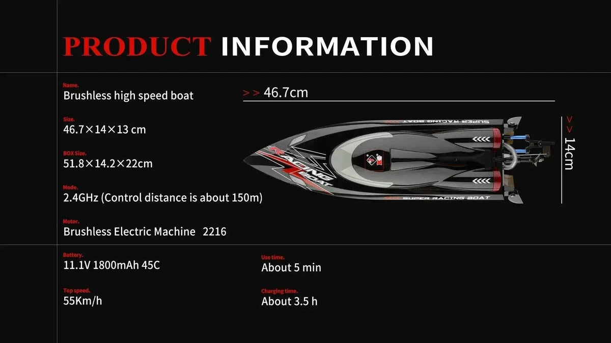  RC High-Speed  WL916 RC Racing Boat - 55KM/H Brushless Speedboat with Dual Batteries for Adults -  ToylandEU™