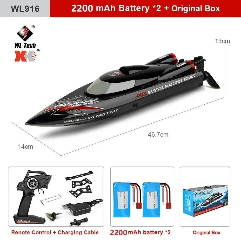  RC High-Speed  WL916 RC Racing Boat - 55KM/H Brushless Speedboat with Dual Batteries for Adults -  ToylandEU™