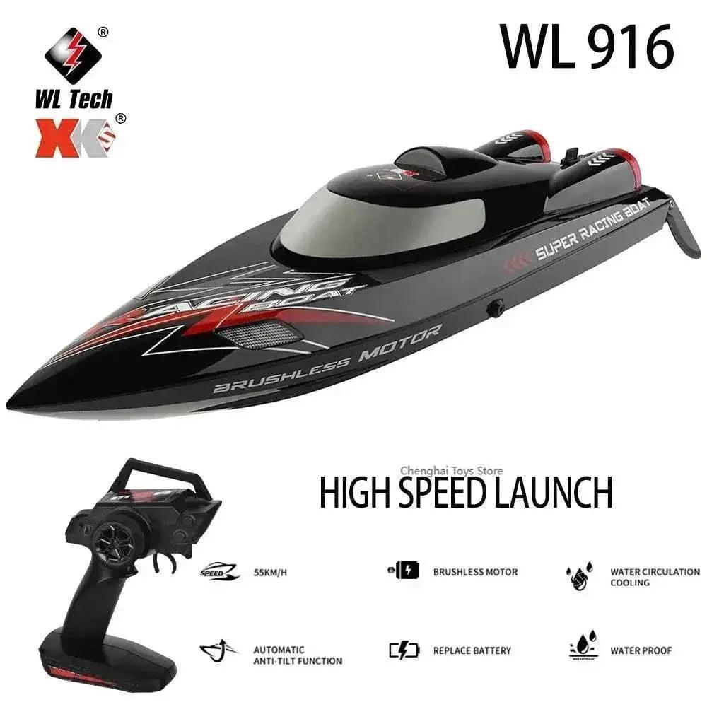  RC WL916 WL912-A 55KM/H Brushless High-Speed RC Racing Boat with 2200mAh Battery - Remote Control Speedboat for Ages 14+ -  ToylandEU™