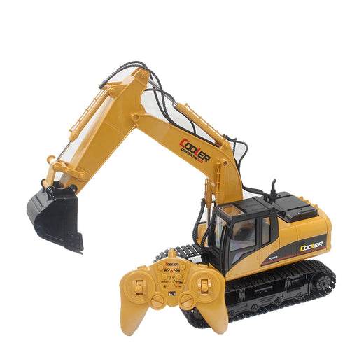 RC Remote Control 1:14 Yellow Excavator with 15 Channels & Rechargeable Battery - ToylandEU