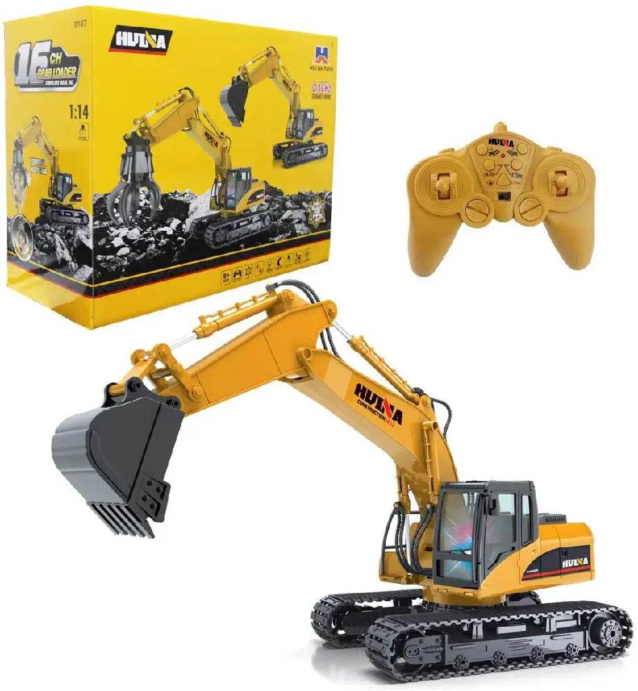 RC Remote Control 1:14 Yellow Excavator with 15 Channels & Rechargeable Battery - ToylandEU