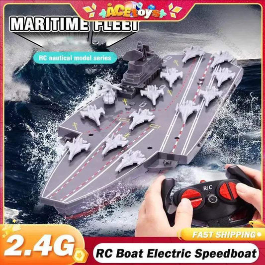RC Remote Control Electric RC Speedboat - Military Aircraft Carrier Warship Toy for Kids - 2.4GHz Water Adventure Gift - ToylandEU