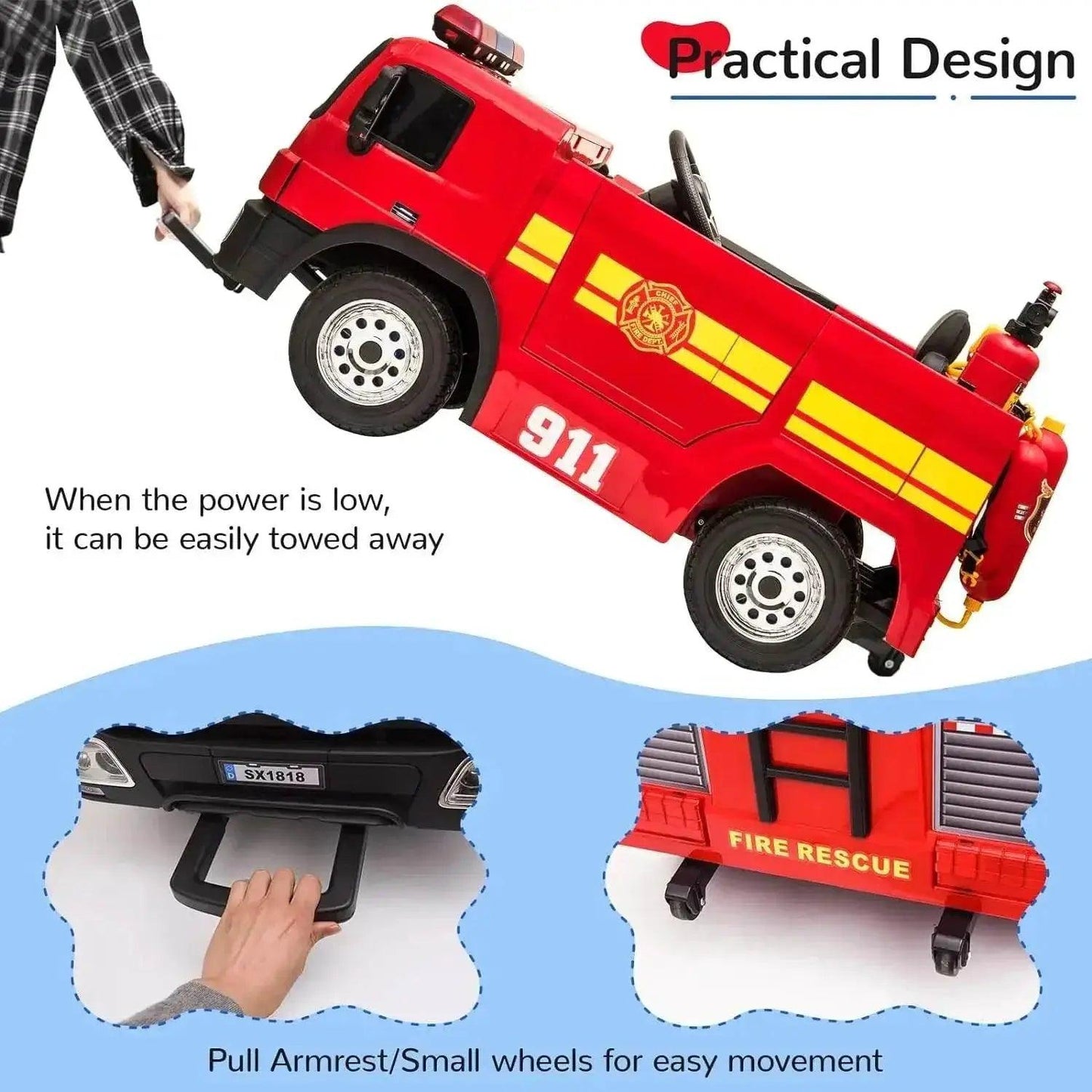  RC Remote Control Kids 12V Electric Fire Truck Ride-On Car for Ages 3-12 -  ToylandEU™