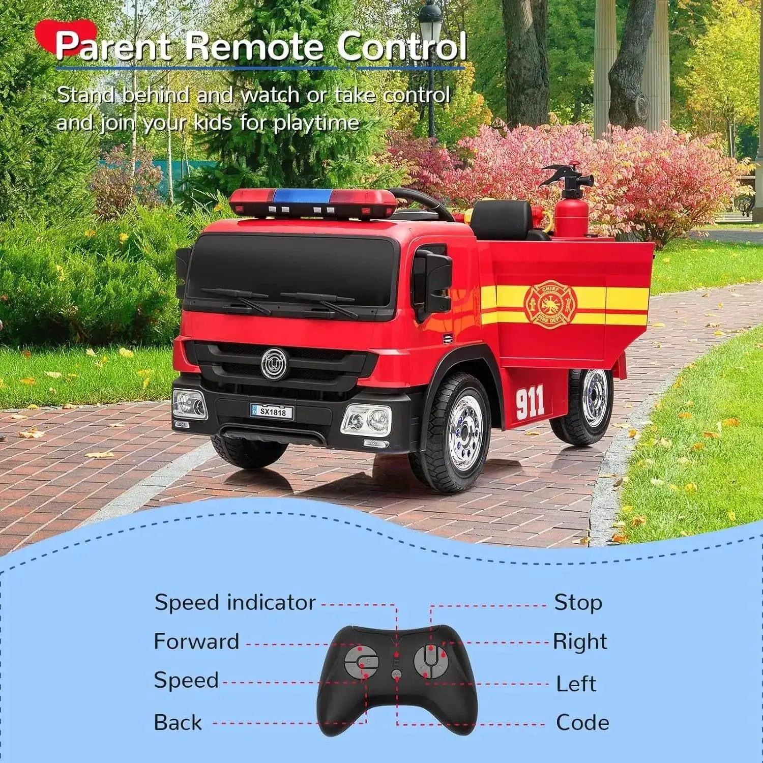  RC Remote Control Kids 12V Electric Fire Truck Ride-On Car for Ages 3-12 -  ToylandEU™