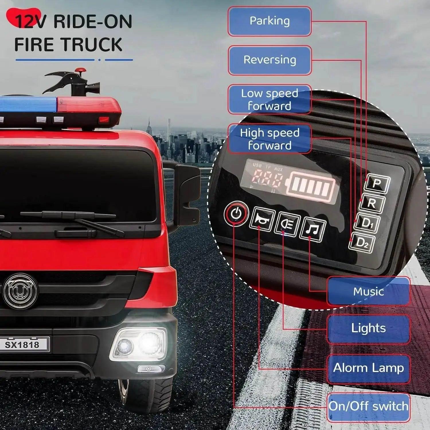  RC Remote Control Kids 12V Electric Fire Truck Ride-On Car for Ages 3-12 -  ToylandEU™