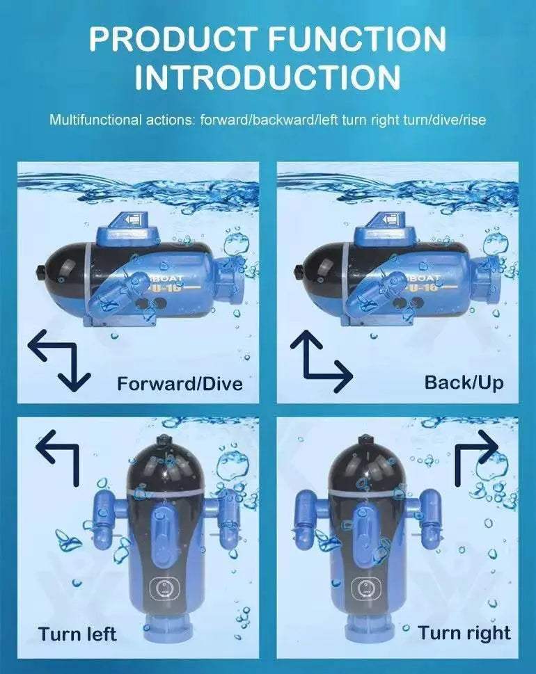  RC Remote Control Mini Submarine - Waterproof Electric Racing Boat for Kids, Dual Motor, 10km/h Speed -  ToylandEU™