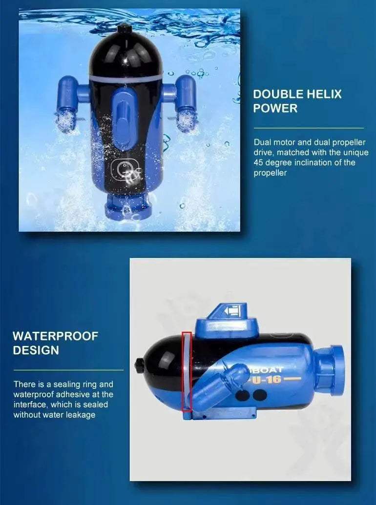  RC Remote Control Mini Submarine - Waterproof Electric Racing Boat for Kids, Dual Motor, 10km/h Speed -  ToylandEU™