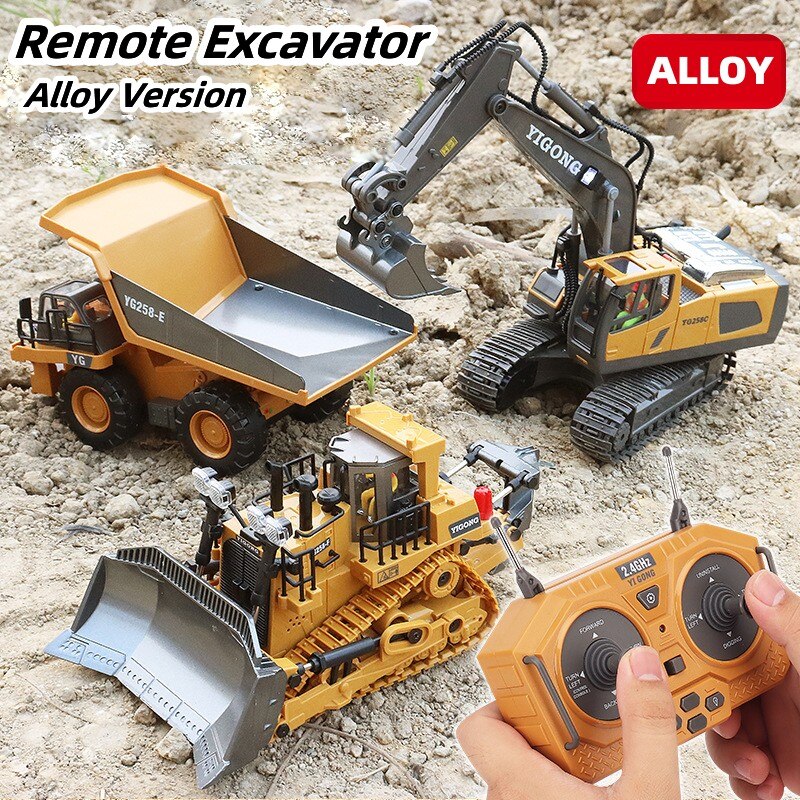 Remote Control Excavator Bulldozer Dump Truck Toy - 2.4GHz High-Speed