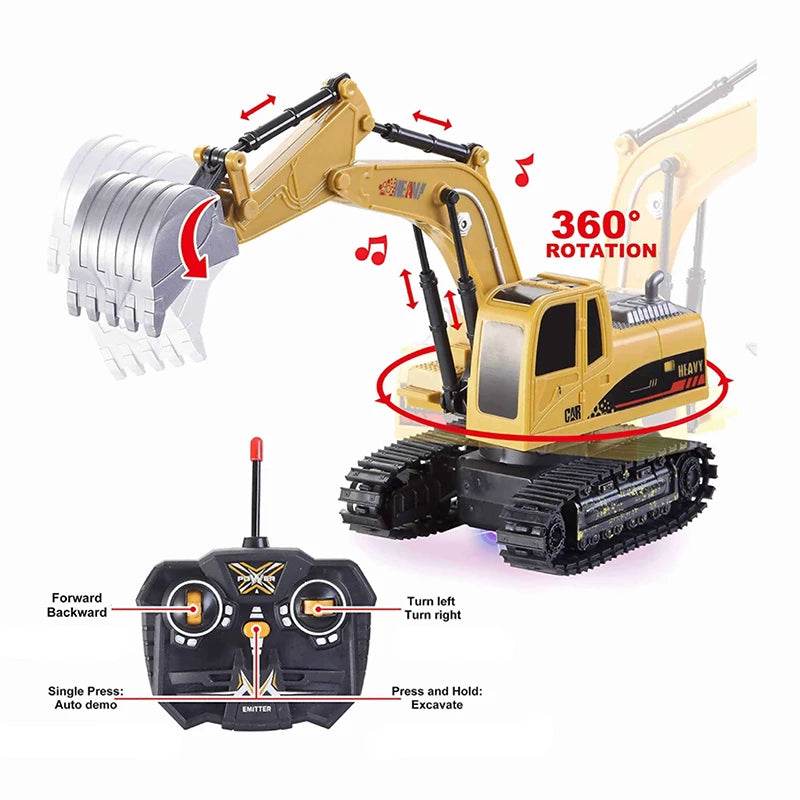 RC Remote-Controlled Alloy Excavator Toy with Digger and Crane for Kids - ToylandEU