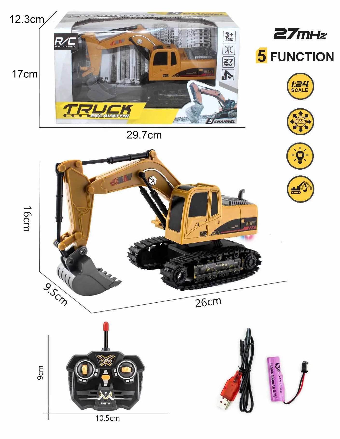 RC Remote-Controlled Alloy Excavator Toy with Digger and Crane for Kids - ToylandEU