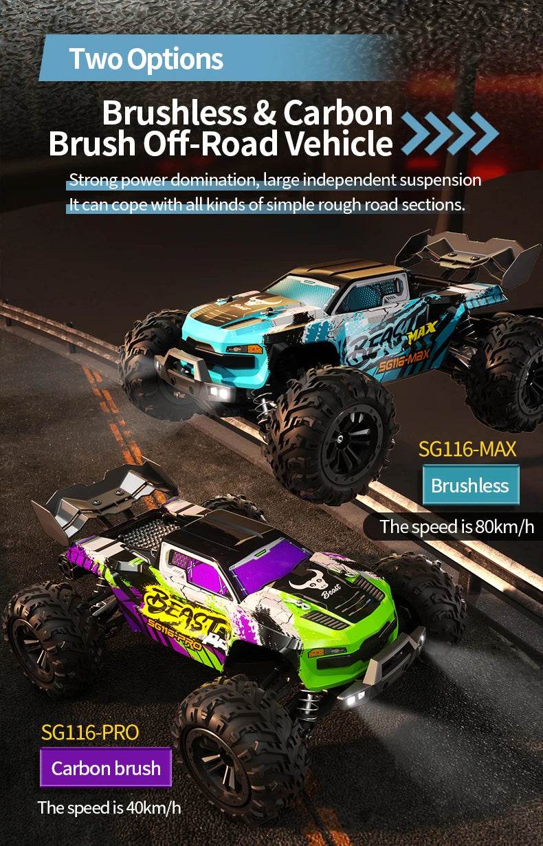 RC SG116 MAX 1:16 High-Speed 4WD RC Drift Racing Monster Truck - 70KM/H Off-Road Remote Control Car for Kids - ToylandEU