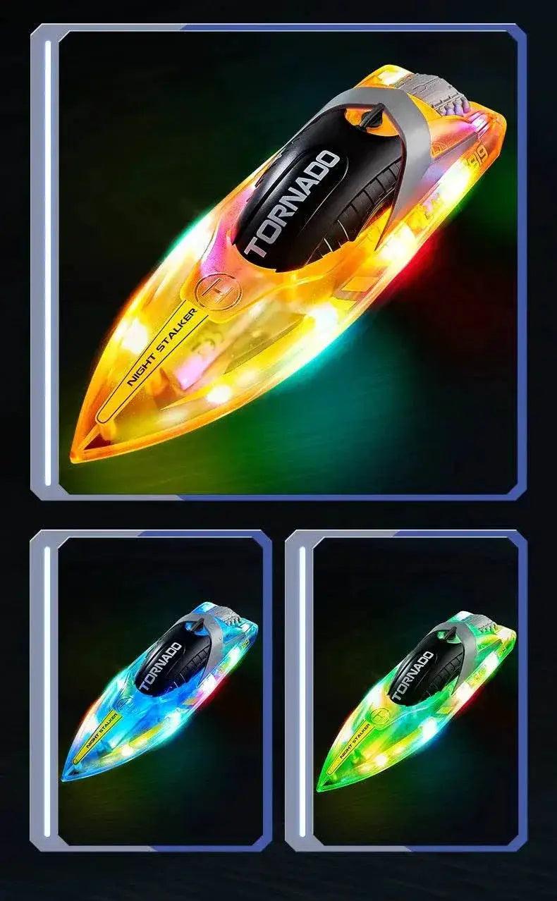  RC High-Speed RC Speedboat with LED Lights - Rechargeable, Waterproof Fun for Kids - 2-Hour Endurance Outdoor Toy -  ToylandEU™