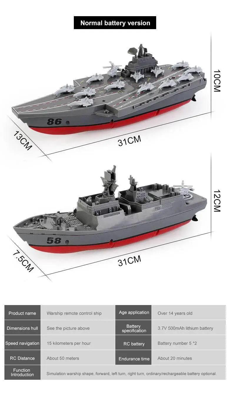  RC Remote Control Electric RC Speedboat - Military Aircraft Carrier Warship Toy for Kids - 2.4GHz Water Adventure Gift -  ToylandEU™