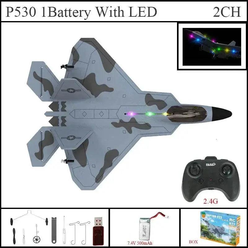  2024 Top P530 2.4G 2CH RC Airplane Raptor F22 Warplane LED Light Gyroscope Toy Gift for Boys Easy Flying -  ToylandEU™