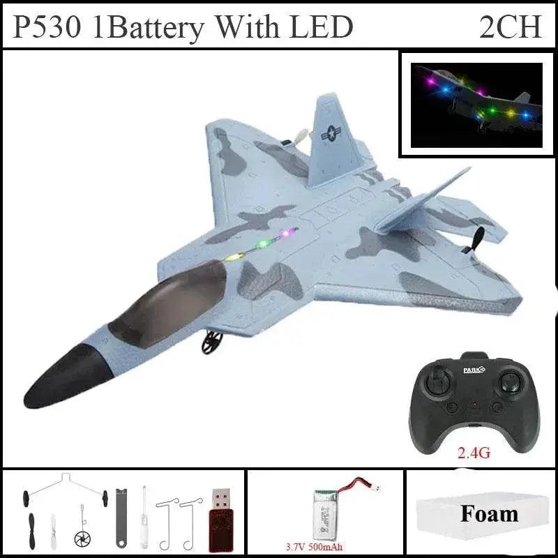  2024 Top P530 2.4G 2CH RC Airplane Raptor F22 Warplane LED Light Gyroscope Toy Gift for Boys Easy Flying -  ToylandEU™