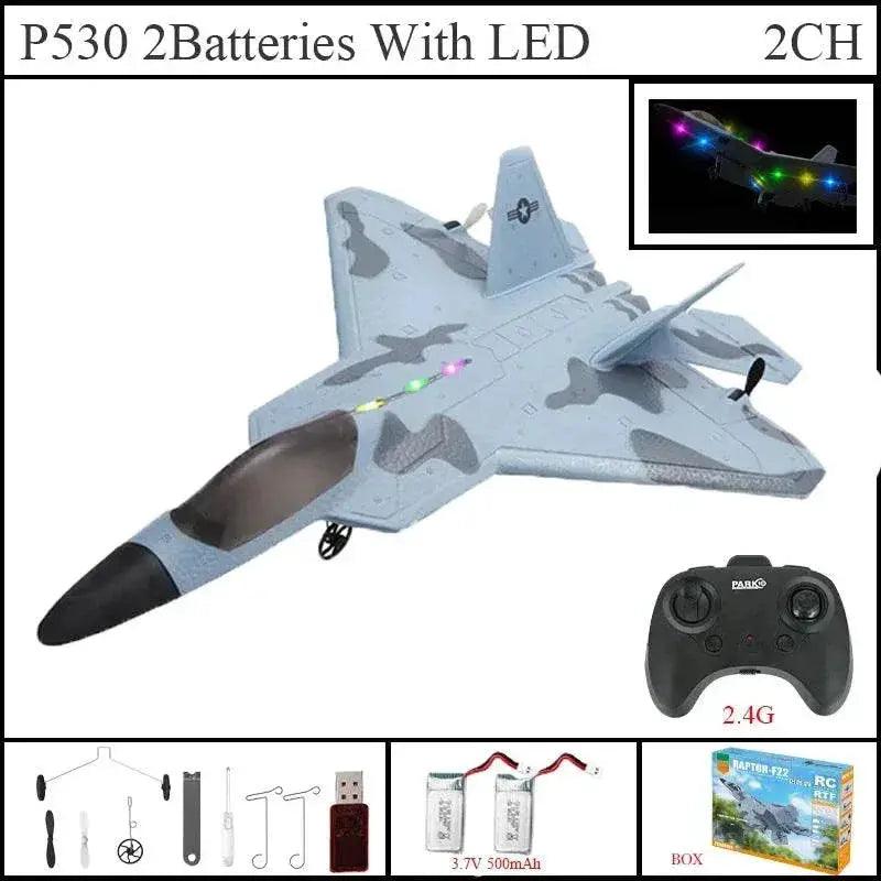  2024 Top P530 2.4G 2CH RC Airplane Raptor F22 Warplane LED Light Gyroscope Toy Gift for Boys Easy Flying -  ToylandEU™