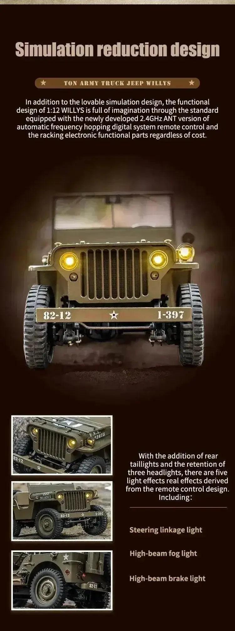  RC 2025 1:12 Scale 1941 Willys MB RC Crawler Jeep - 4WD Ready-to-Run Military Buggy for Adults and Kids -  ToylandEU™