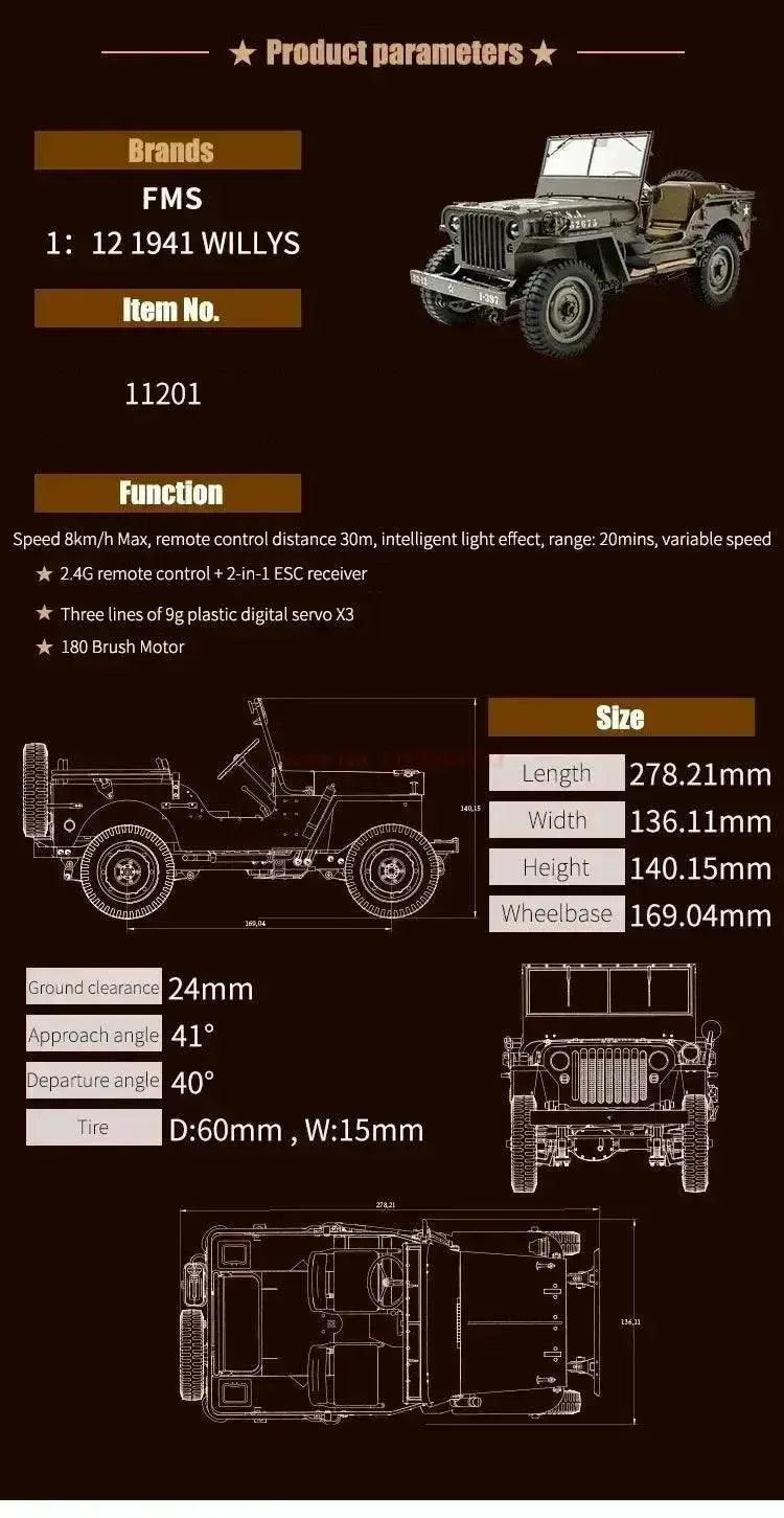  RC 2025 1:12 Scale 1941 Willys MB RC Crawler Jeep - 4WD Ready-to-Run Military Buggy for Adults and Kids -  ToylandEU™