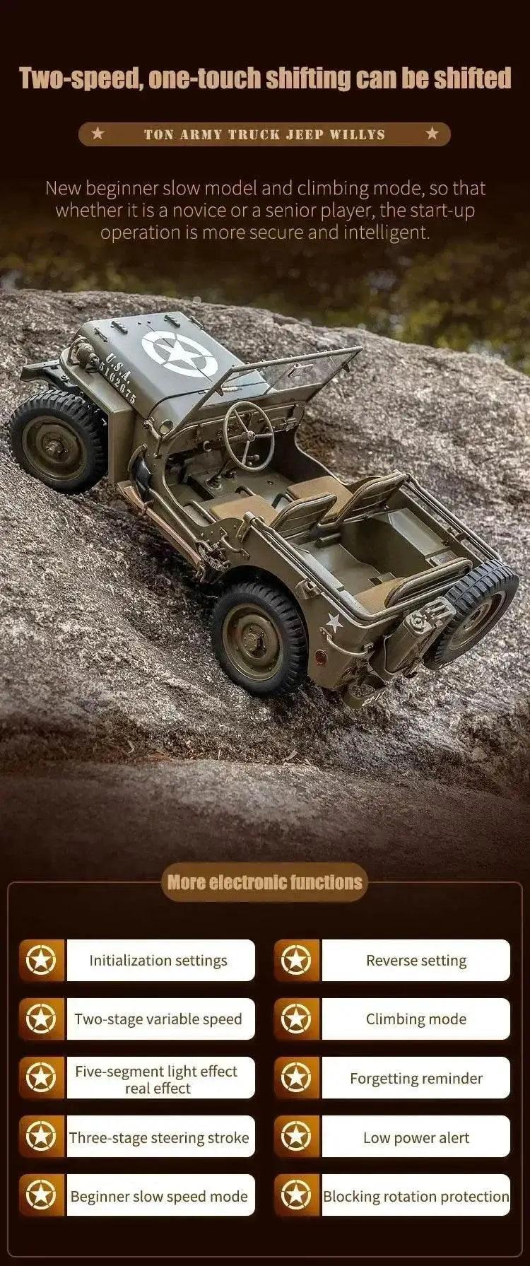  RC 2025 1:12 Scale 1941 Willys MB RC Crawler Jeep - 4WD Ready-to-Run Military Buggy for Adults and Kids -  ToylandEU™