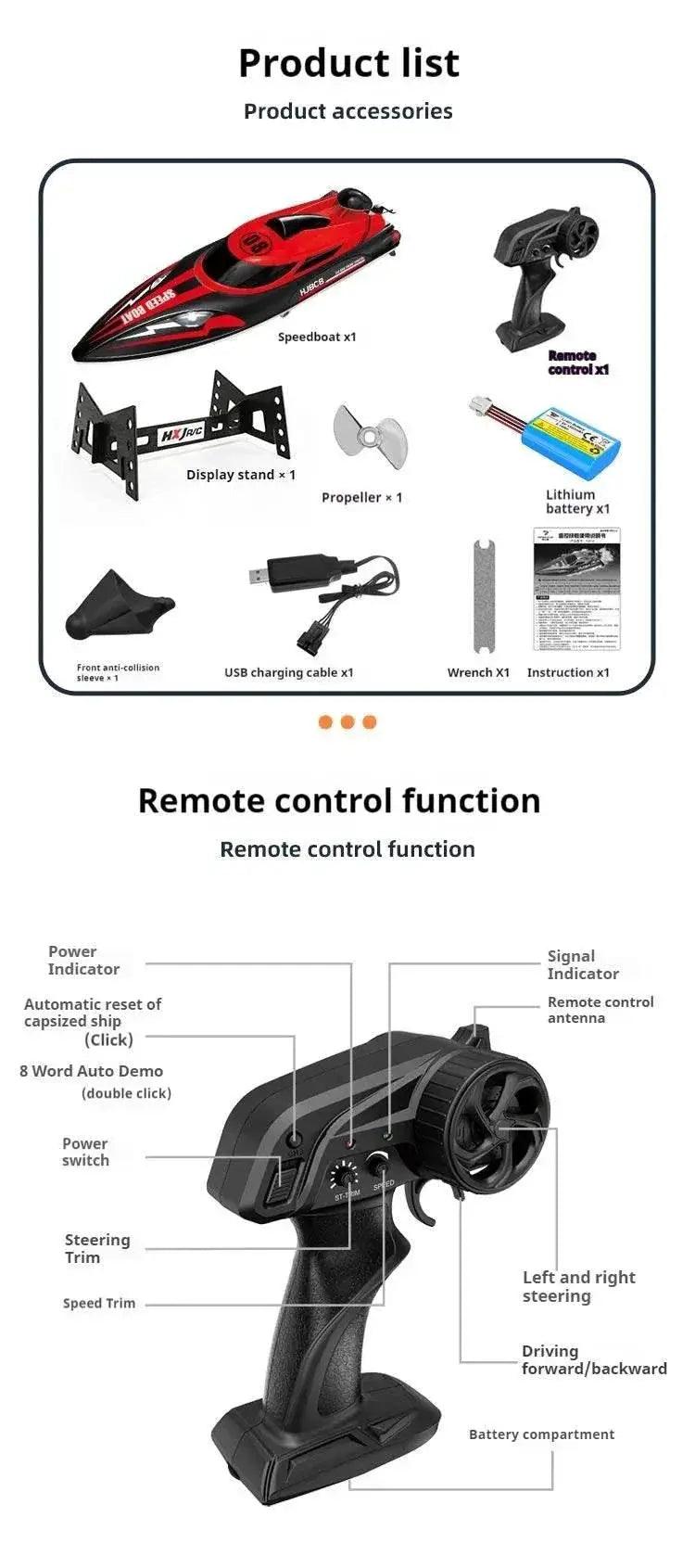  RC High-Speed Hj808 Remote Control Speedboat - 25 Km/H Electric Toy for Kids with 2.4g Technology -  ToylandEU™