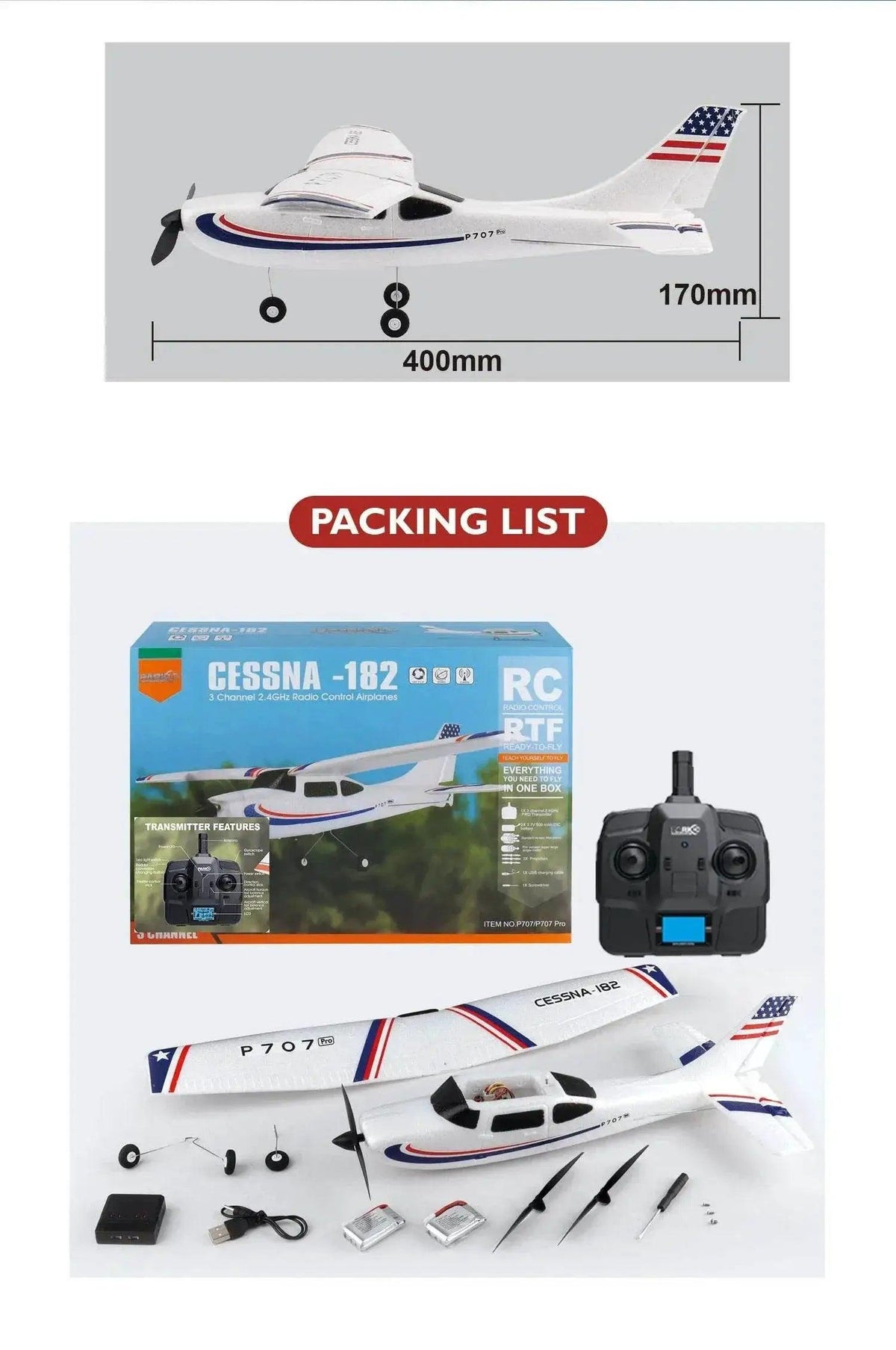  RC Parkten P707G PRO 3D/6G RC Glider with Gyro - Ready-to-Fly CESSNA 182 Drone for Outdoor Fun -  ToylandEU™