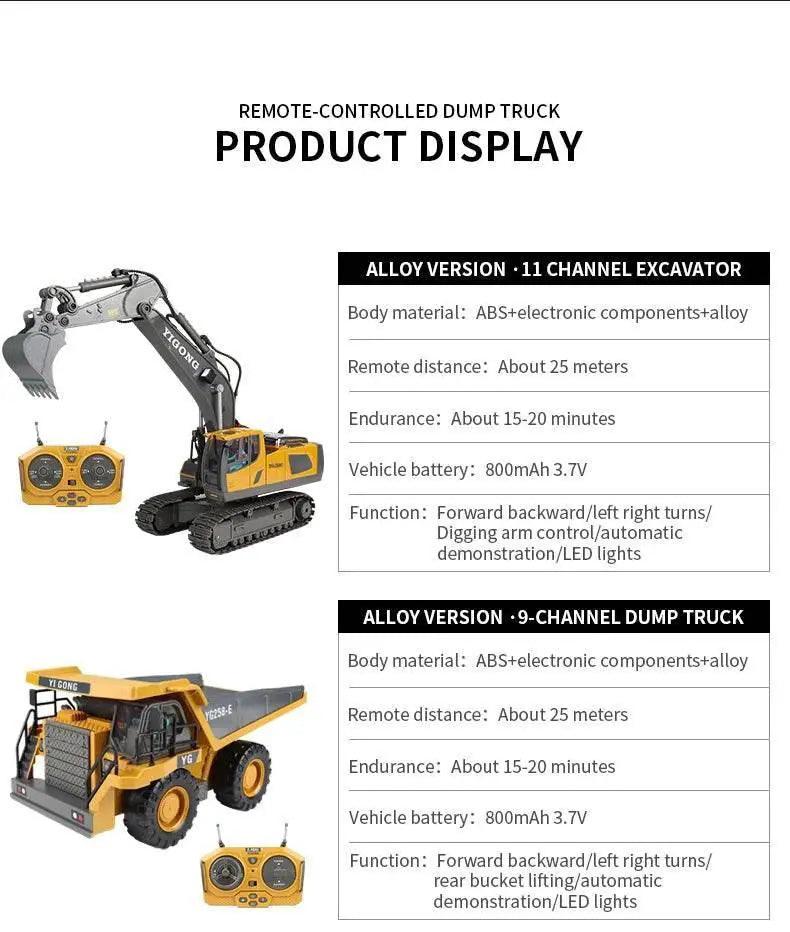 ZWN 2.4G Remote Control Excavator Dump Truck Toy for Kids -  ToylandEU™
