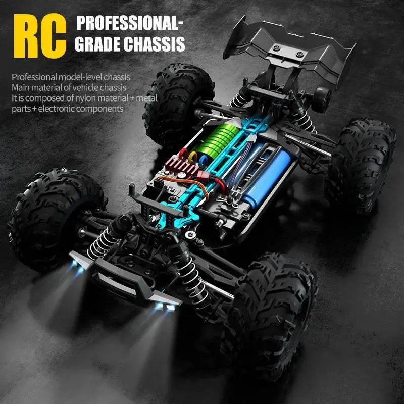  RC High-Speed 1:16 4WD Brushless Remote Control Monster Truck - 75KM/H Off-Road Adventure with LED Lights for Boys -  ToylandEU™