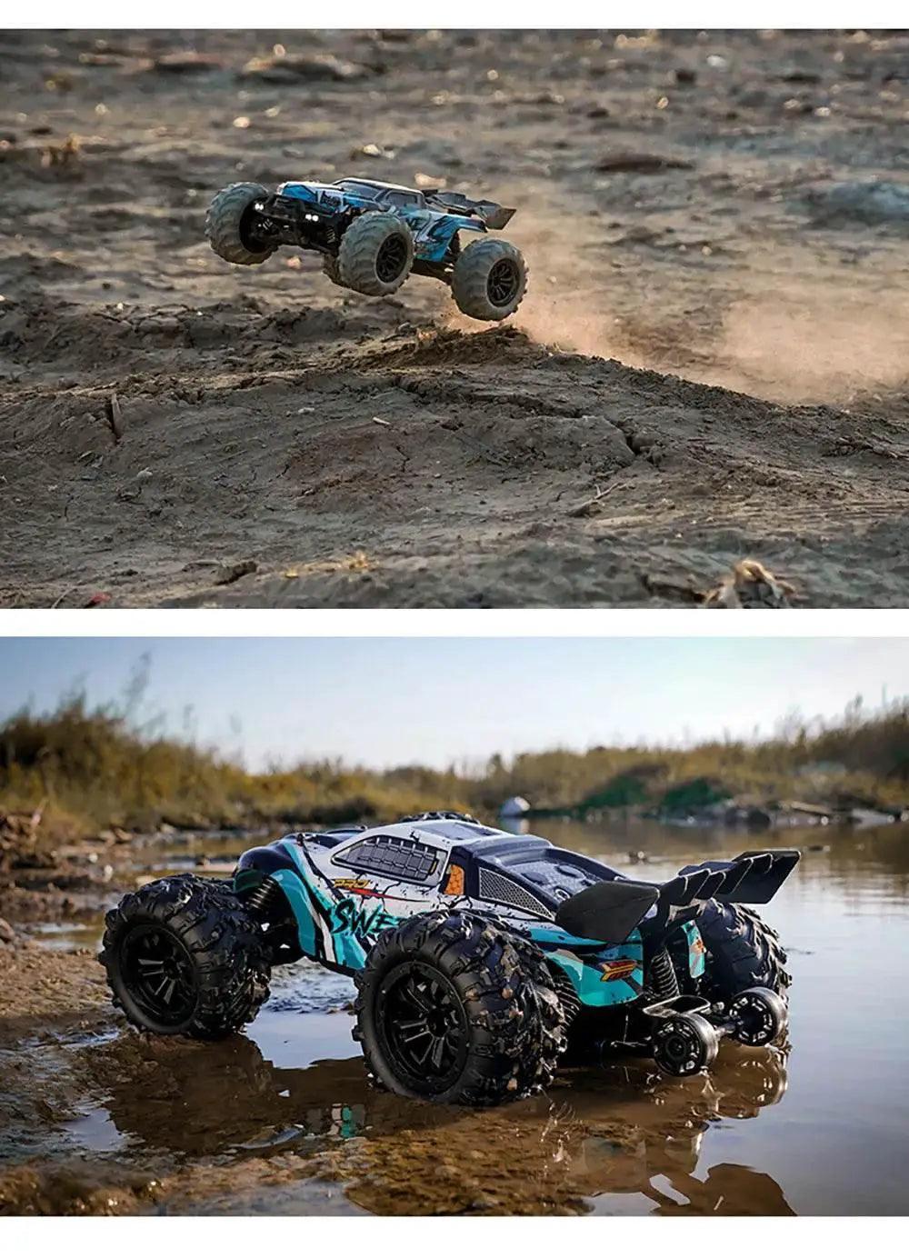  RC High-Speed 1:16 4WD Brushless Remote Control Monster Truck - 75KM/H Off-Road Adventure with LED Lights for Boys -  ToylandEU™