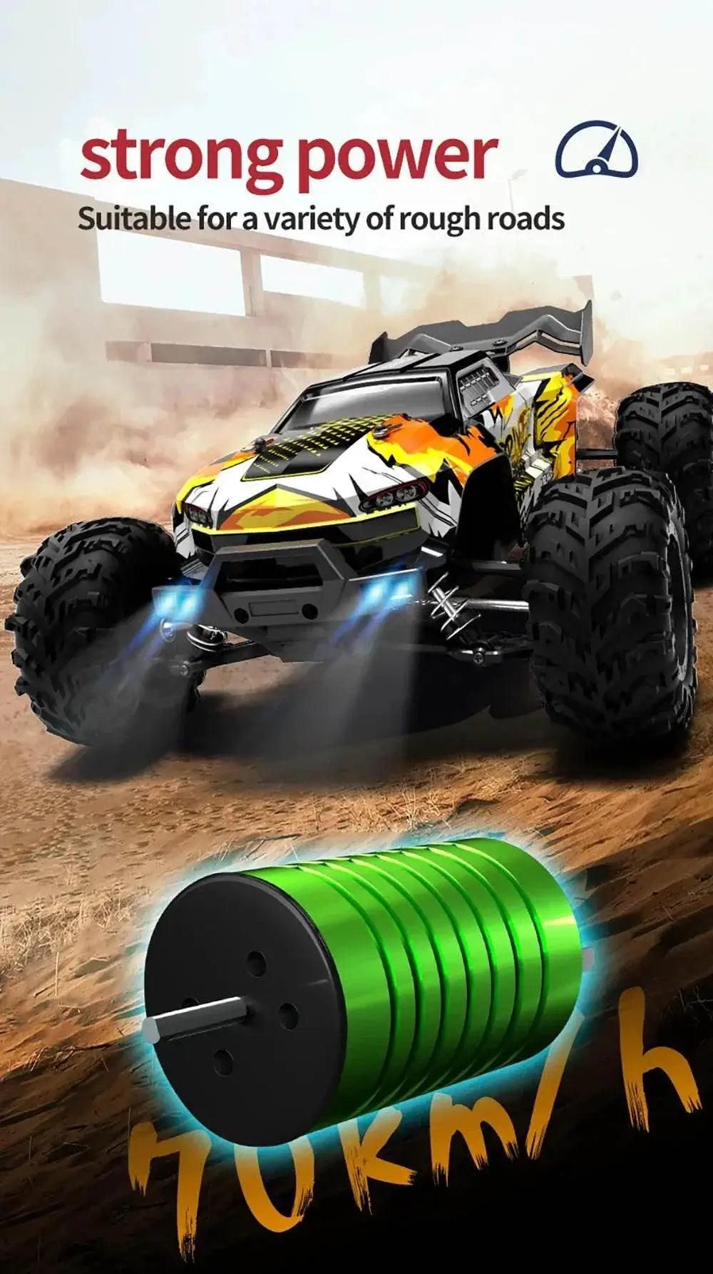  RC High-Speed 1:16 4WD Brushless Remote Control Monster Truck - 75KM/H Off-Road Adventure with LED Lights for Boys -  ToylandEU™