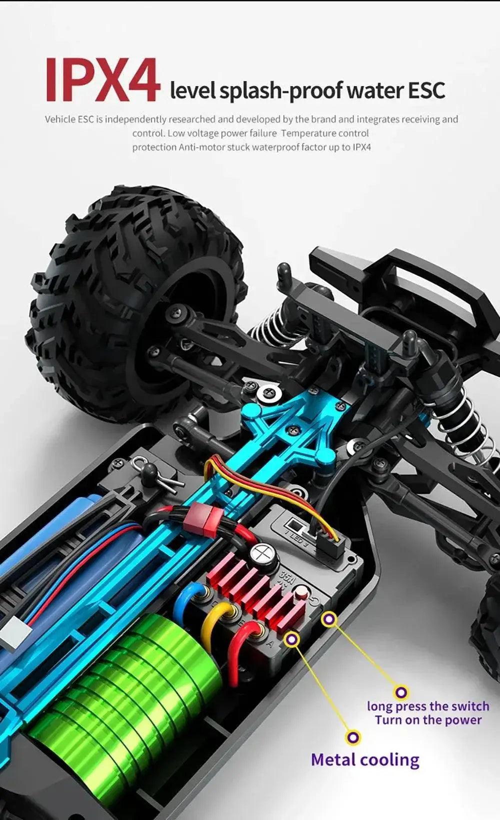  RC High-Speed 1:16 4WD Brushless Remote Control Monster Truck - 75KM/H Off-Road Adventure with LED Lights for Boys -  ToylandEU™