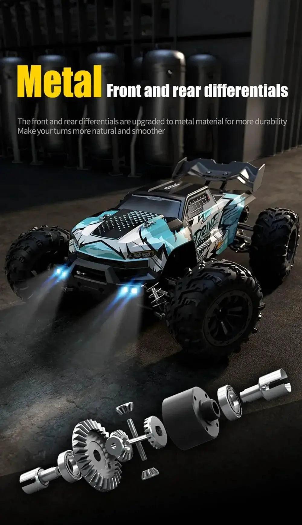  RC High-Speed 1:16 4WD Brushless Remote Control Monster Truck - 75KM/H Off-Road Adventure with LED Lights for Boys -  ToylandEU™